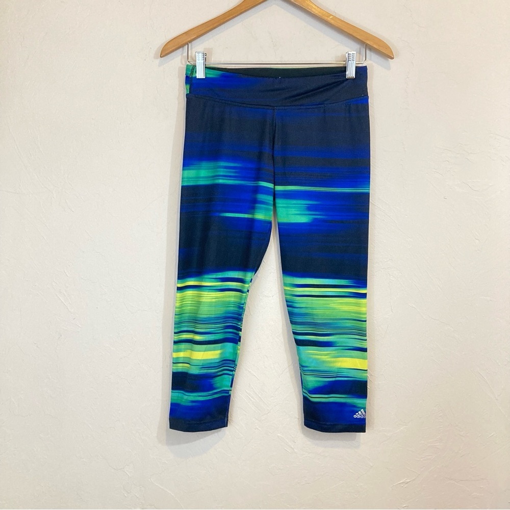 Adidas Climalite Blue Green Striped Cropped Capri Leggings Small
